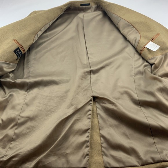 Andrew Fezza Mens Blazer 40R Brown Tan Polyester Sport Coat 2 Button Jacket - Picture 4 of 9